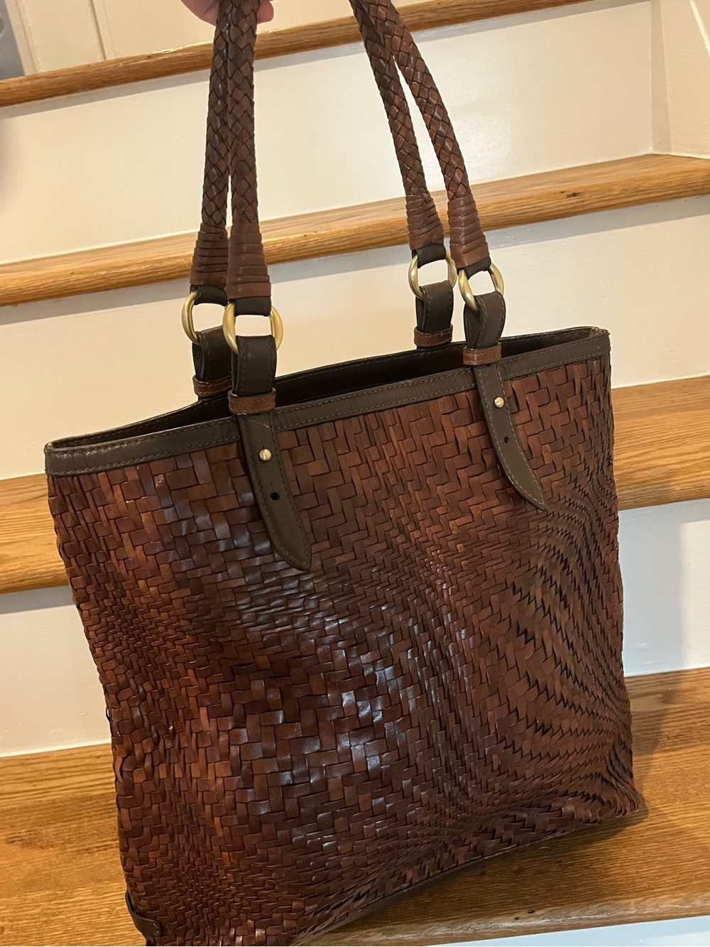 Brown Woven Leather Tote